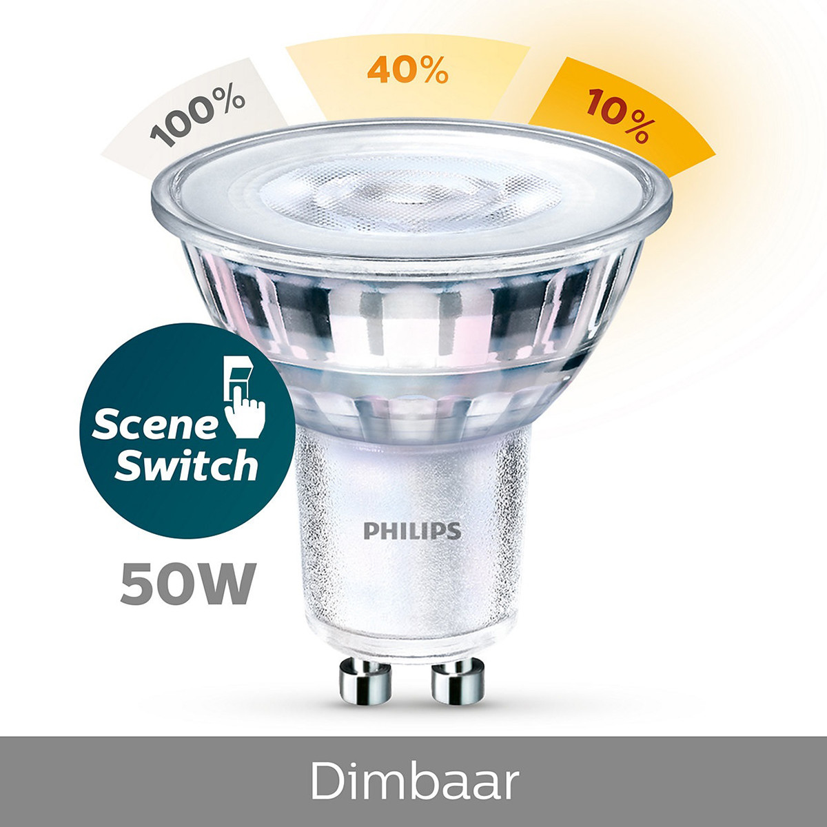 PHILIPS - LED Spot - SceneSwitch 827 36D - GU10 Sockel - Dimmbar - 1.5W-5W - Warmweiß 2200K-2700K | Ersetzt 5W-50W