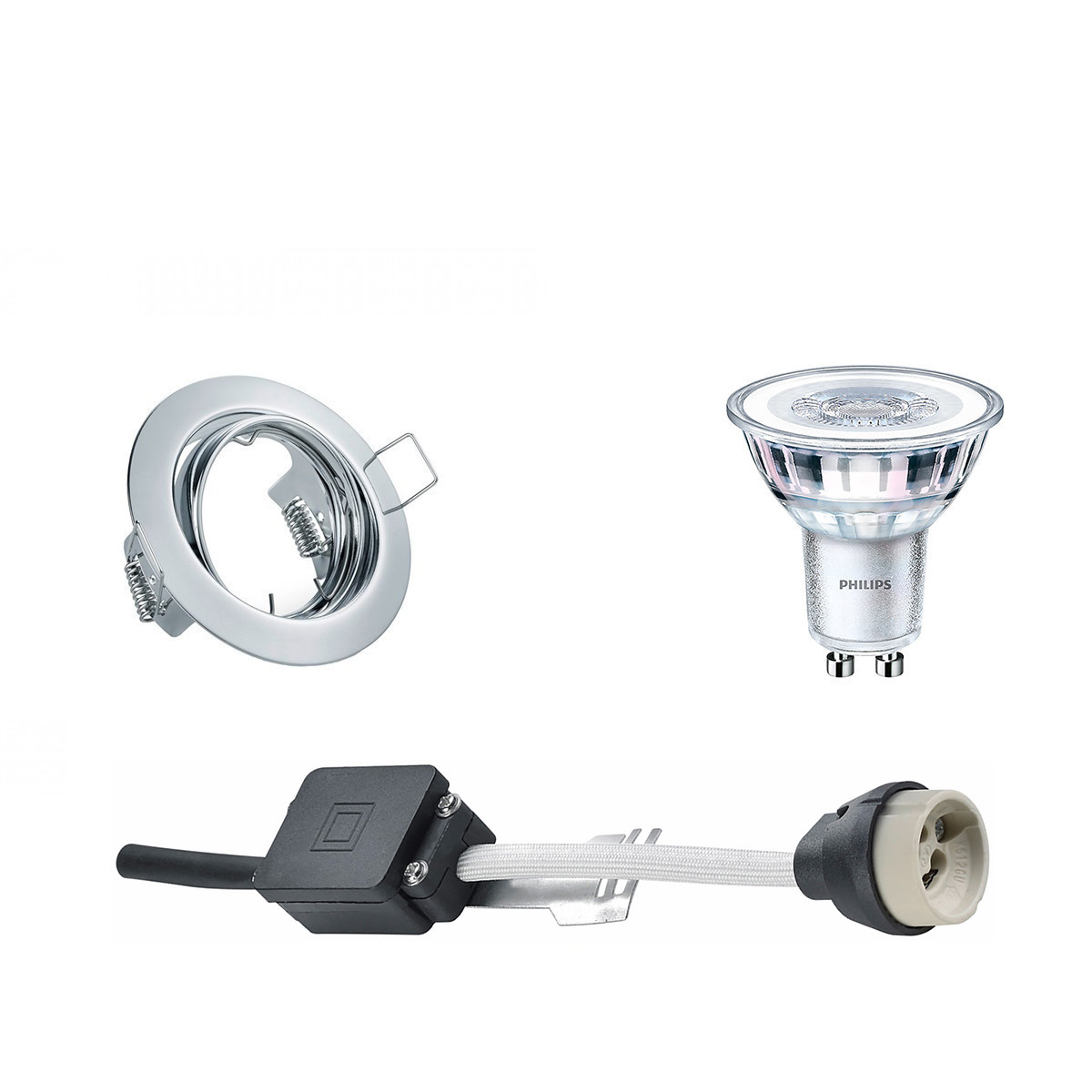 PHILIPS - LED Spot Set - CorePro 827 36D - GU10 Sockel - Dimmbar - Einbau Rund - Chrom - 5W - Warmweiß 2700K - Kippbar Ø83mm