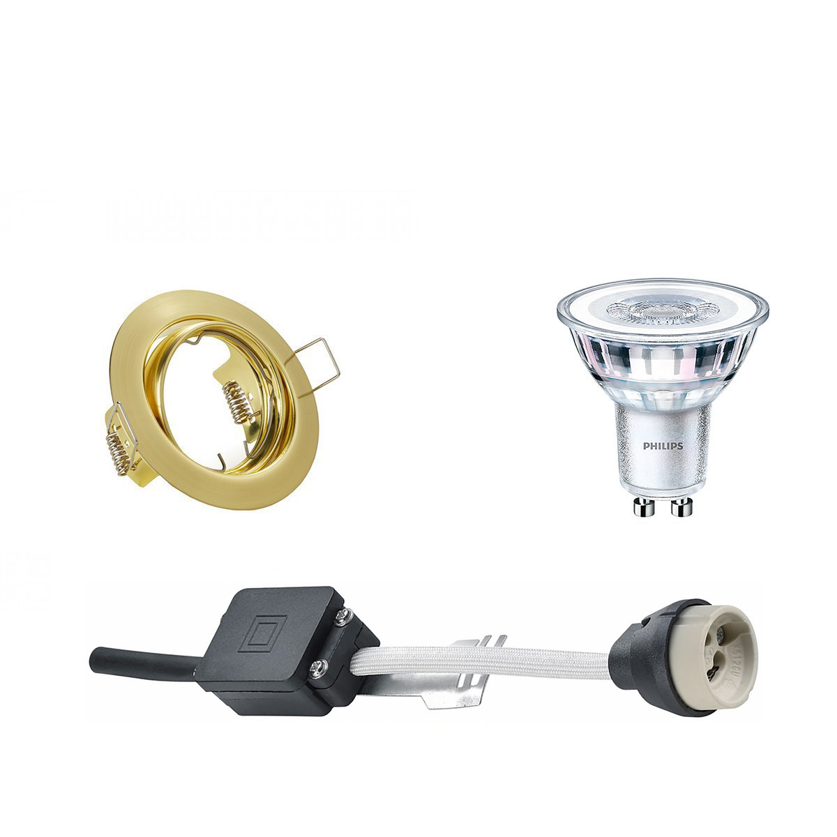 PHILIPS - LED Spot Set - CorePro 827 36D - GU10 Sockel - Dimmbar - Einbau Rund - Matt Gold - 5W - Warmweiß 2700K - Kippbar Ø83mm