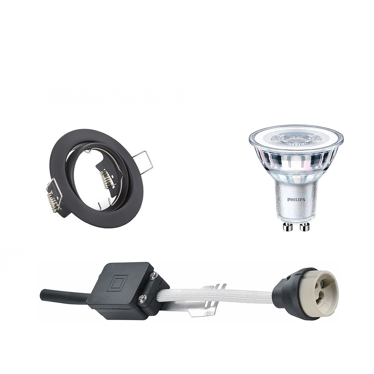 PHILIPS - LED Spot Set - CorePro 827 36D - GU10 Sockel - Dimmbar - Einbau Rund - Mattschwarz - 5W - Warmweiß 2700K - Kippbar Ø83mm