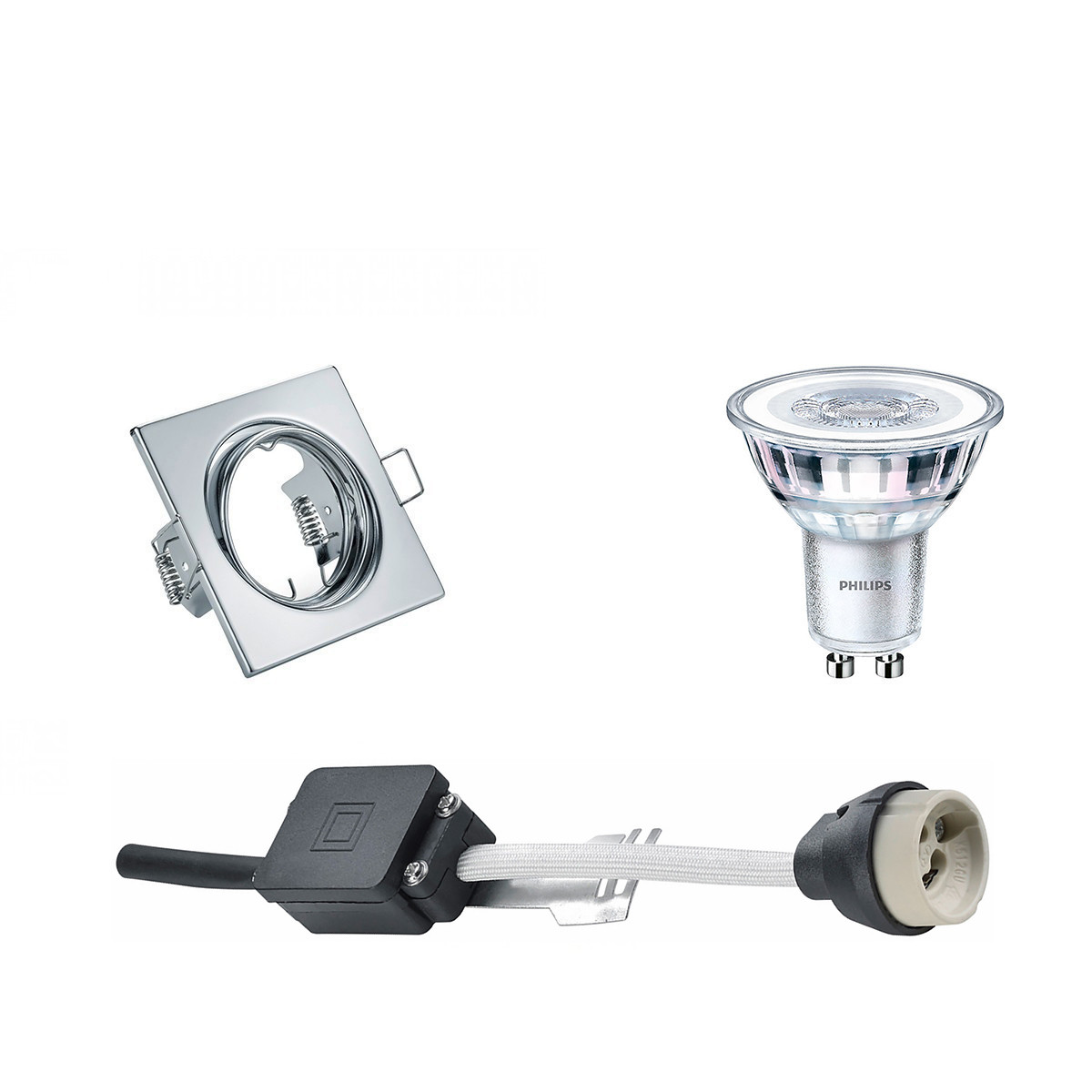 PHILIPS - LED Spot Set - CorePro 840 36D - GU10 Sockel - Dimmbar - Einbau Quadratisch - Glänzend Chrom - 4W - Universalweiß 4000K - Kippbar 80mm