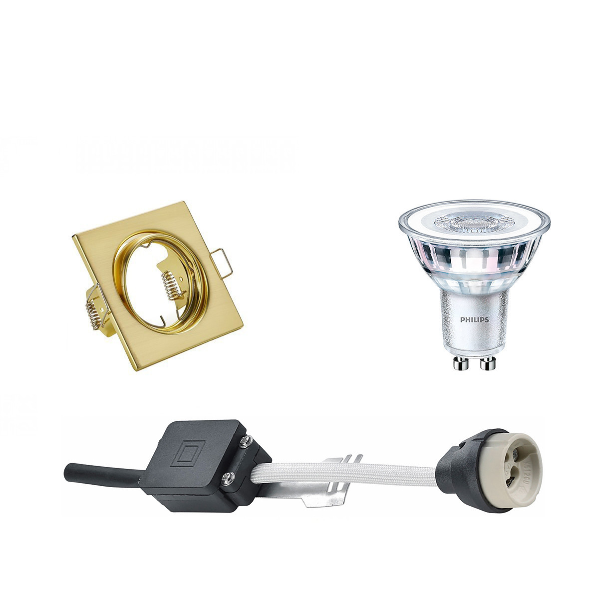 PHILIPS - LED Spot Set - CorePro 830 36D - GU10 Sockel - Dimmbar - Einbau Quadratisch - Matt Gold - 4W - Warmweiß 3000K - Kippbar 80mm