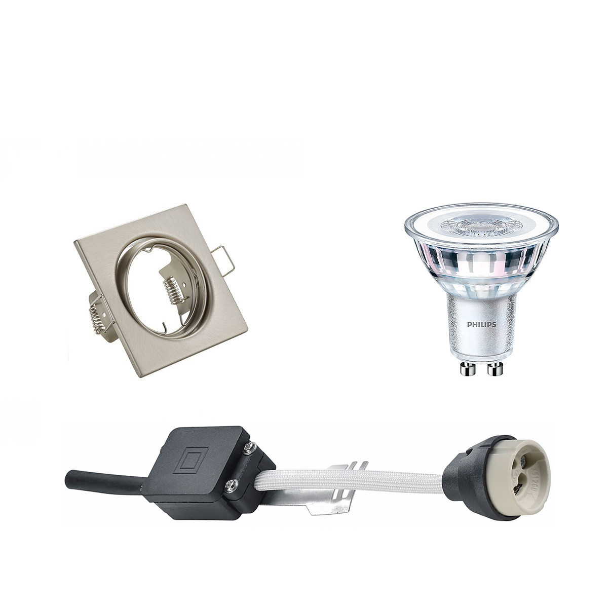 PHILIPS - LED Spot Set - CorePro 827 36D - GU10 Sockel - Einbau Quadratisch - Matt Nickel - 3.5W - Warmweiß 2700K - Kippbar 80mm