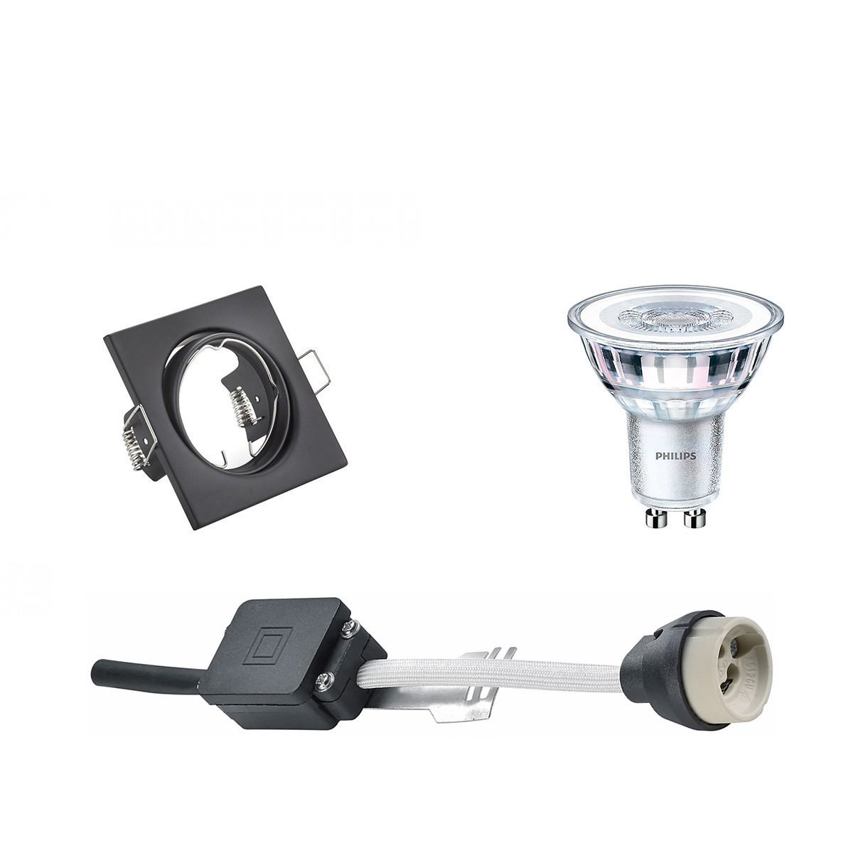 PHILIPS - LED Spot Set - CorePro 827 36D - GU10 Sockel - Dimmbar - Einbau Quadratisch - Mattschwarz - 5W - Warmweiß 2700K - Kippbar 80mm