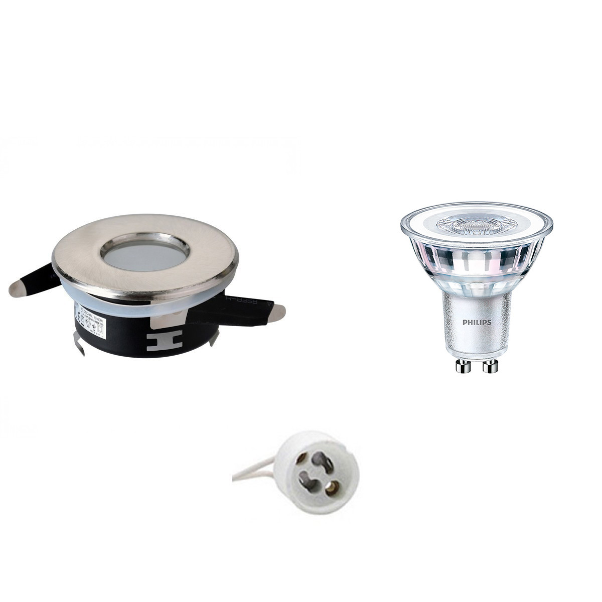 PHILIPS - LED Spot Set - CorePro 827 36D - GU10 Sockel - Wasserdicht IP65 - Dimmbar - Einbau Rund - Matt Chrom - 5W - Warmweiß 2700K - Ø82mm