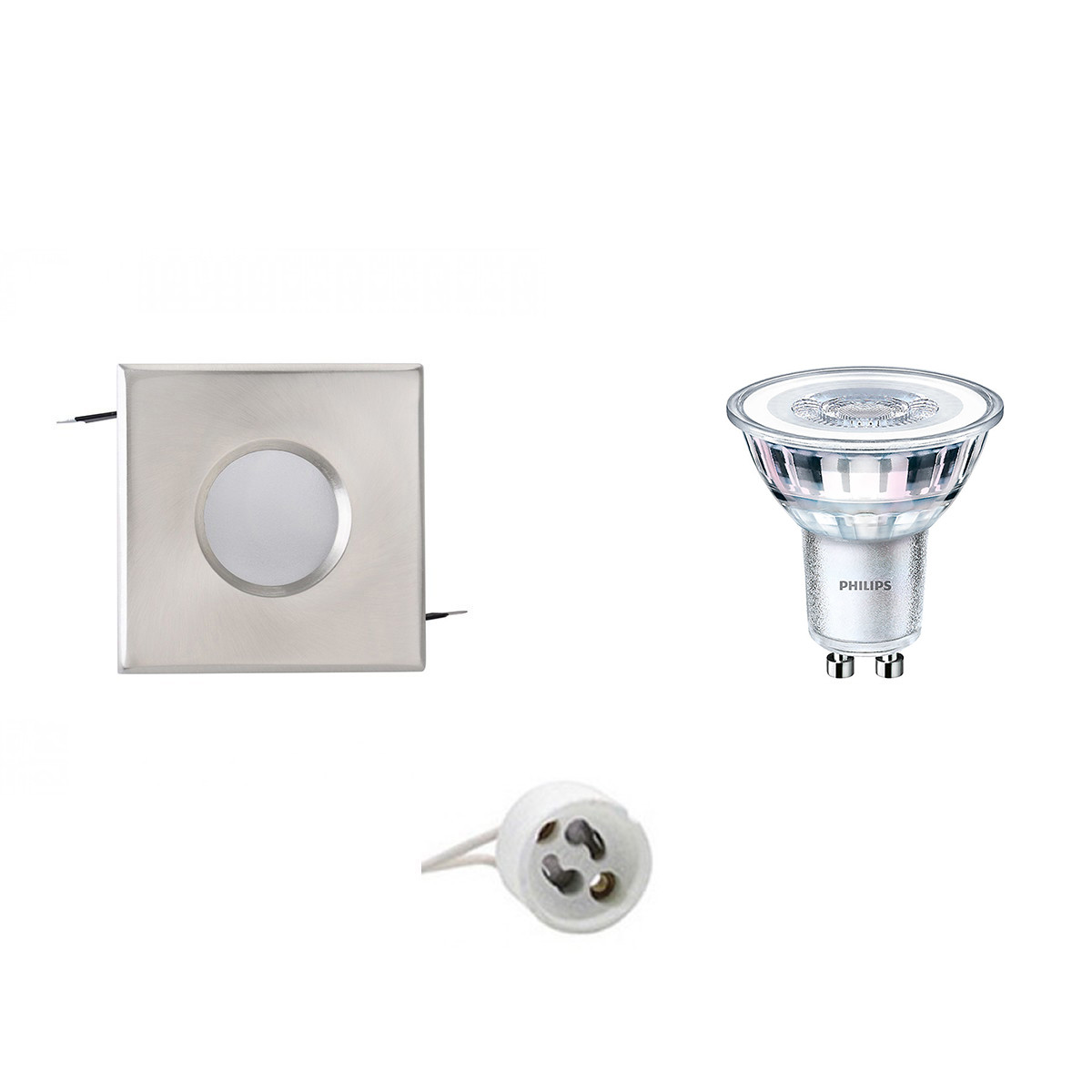 PHILIPS - LED Spot Set - CorePro 830 36D - GU10 Sockel - Wasserdicht IP65 - Dimmbar - Einbau Quadratisch - Matt Chrom - 4W - Warmweiß 3000K - 82mm