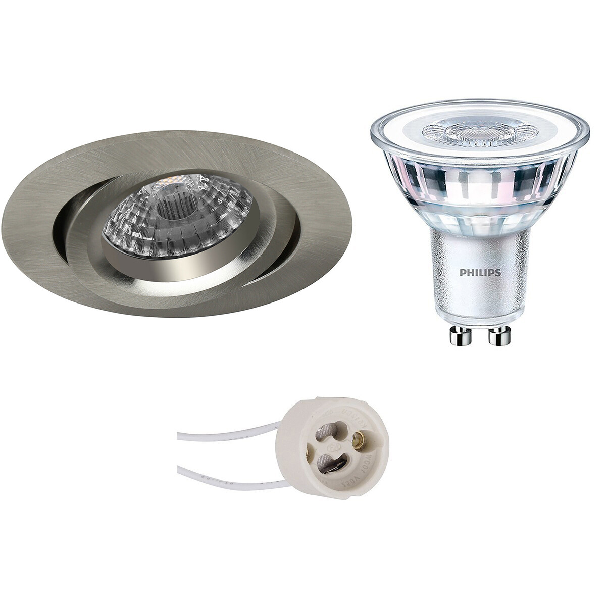 PHILIPS - LED Spot Set - CorePro 827 36D - Pragmi Aerony Pro - GU10 Sockel - Einbau Rund - Matt Nickel - 3.5W - Warmweiß 2700K - Kippbar - Ø82mm