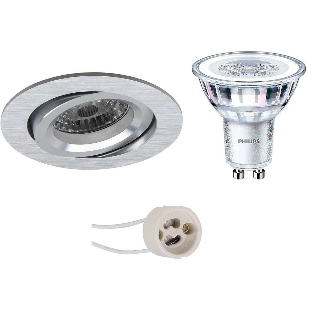 PHILIPS - LED Spot Set - CorePro 827 36D - Pragmi Aerony Pro - GU10 Sockel - Einbau Rund - Matt Silber - 3.5W - Warmweiß 2700K - Kippbar - Ø82mm