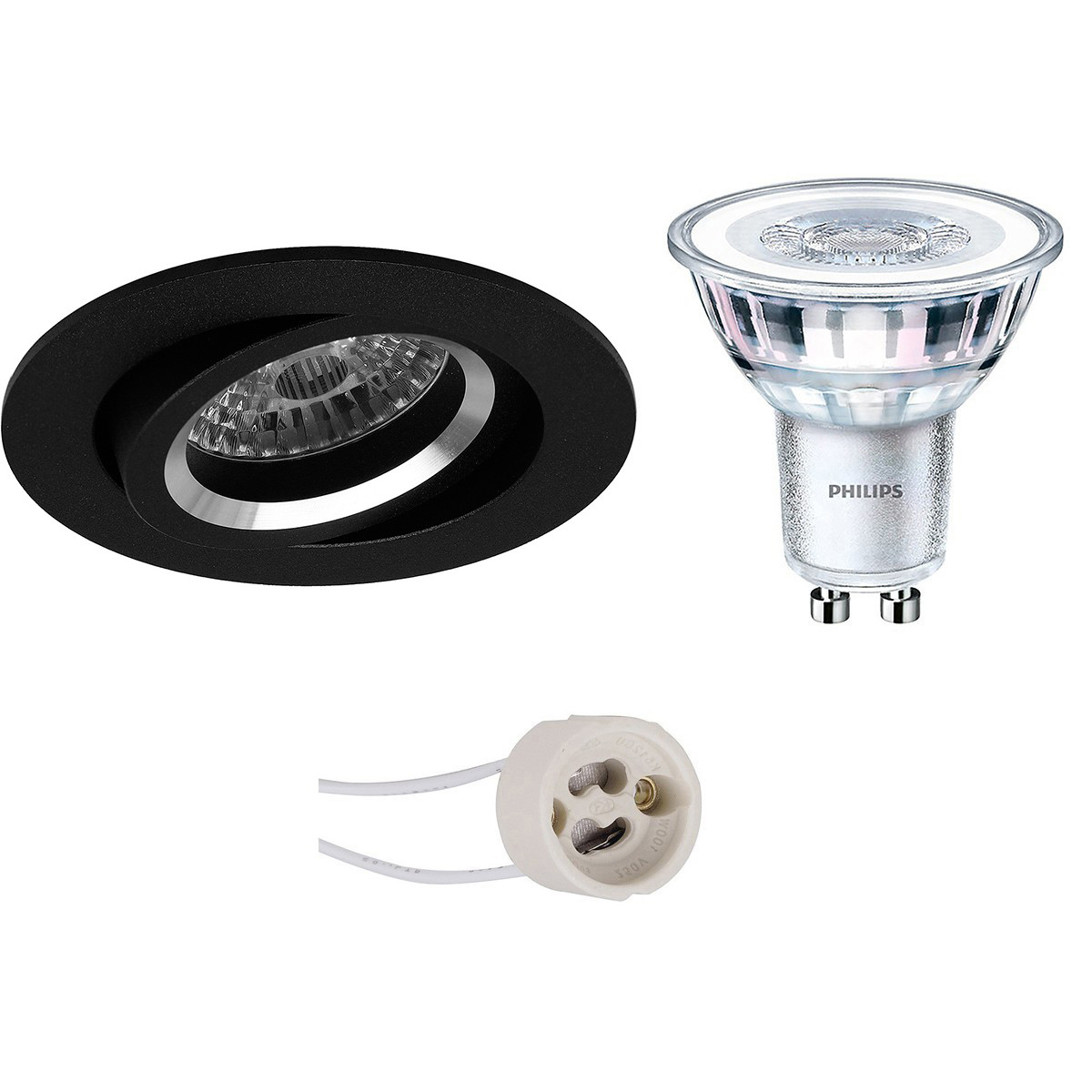 PHILIPS - LED Spot Set - CorePro 830 36D - Pragmi Aerony Pro - GU10 Sockel - Einbau Rund - Mattschwarz - 3.5W - Warmweiß 3000K - Kippbar - Ø82mm