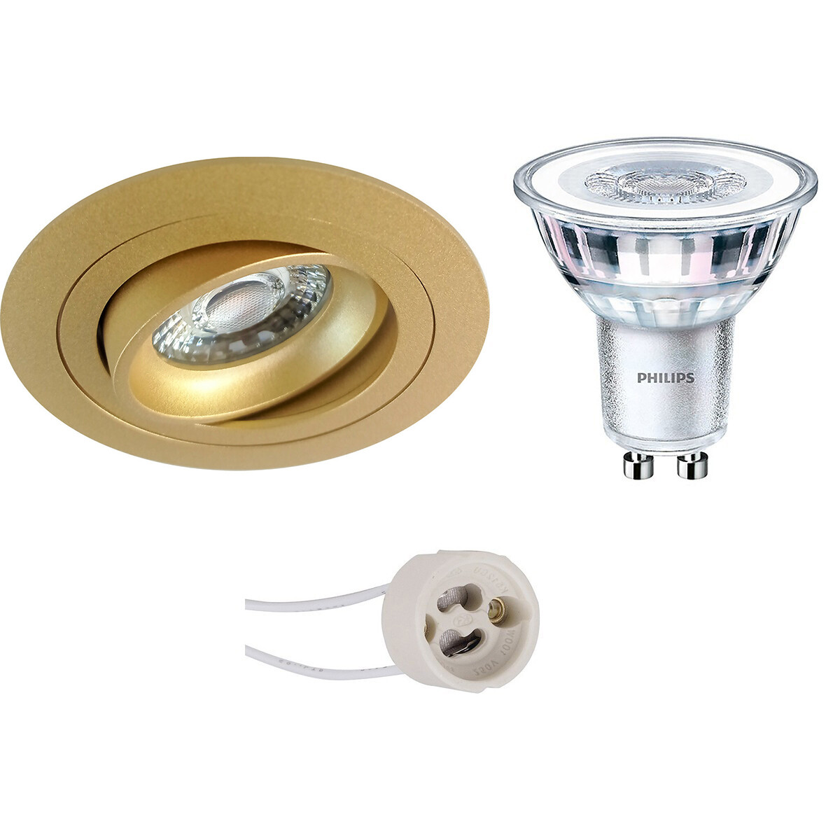 PHILIPS - LED Spot Set - CorePro 830 36D - Pragmi Alpin Pro - GU10 Sockel - Einbau Rund - Matt Gold - 3.5W - Warmweiß 3000K - Kippbar - Ø92mm