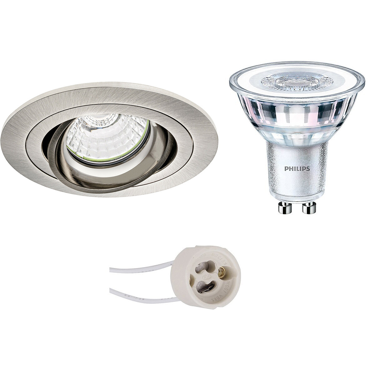 PHILIPS - LED Spot Set - CorePro 827 36D - Pragmi Alpin Pro - GU10 Sockel - Einbau Rund - Matt Nickel - 3.5W - Warmweiß 2700K - Kippbar - Ø92mm