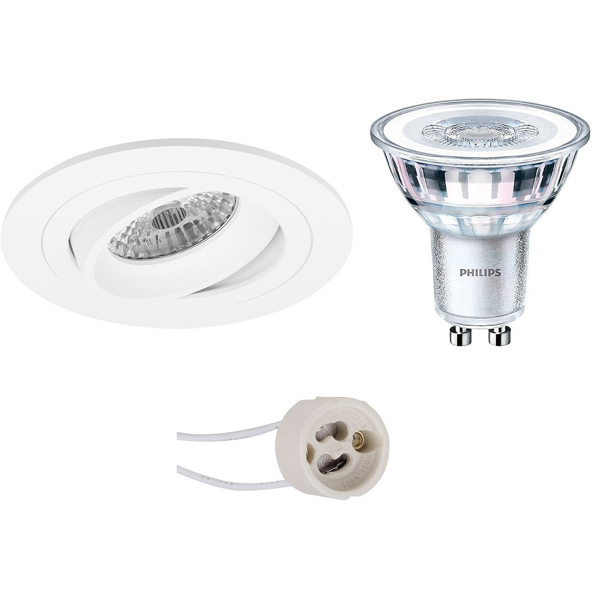 PHILIPS - LED Spot Set - CorePro 827 36D - Pragmi Alpin Pro - GU10 Sockel - Einbau Rund - Mattweiß - 3.5W - Warmweiß 2700K - Kippbar Ø92mm