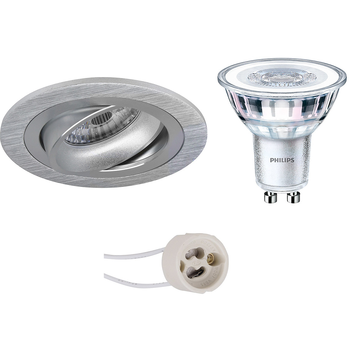 PHILIPS - LED Spot Set - CorePro 827 36D - Pragmi Alpin Pro - GU10 Sockel - Einbau Rund - Matt Silber - 3.5W - Warmweiß 2700K - Kippbar Ø92mm