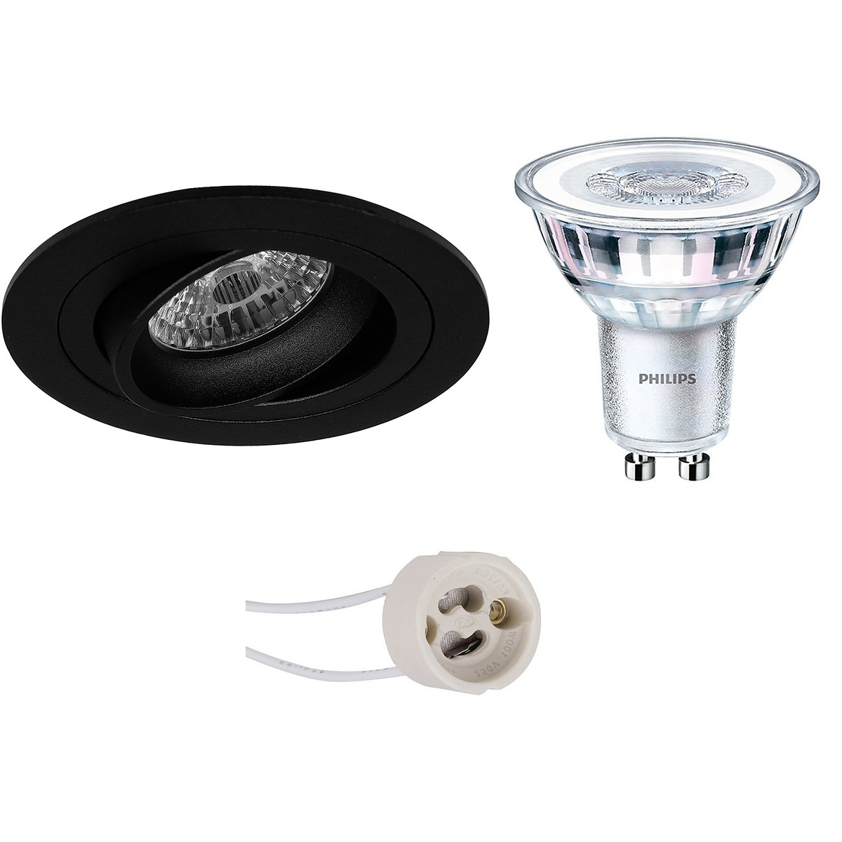 PHILIPS - LED Spot Set - CorePro 830 36D - Pragmi Alpin Pro - GU10 Sockel - Einbau Rund - Mattschwarz - 3.5W - Warmweiß 3000K - Kippbar Ø92mm