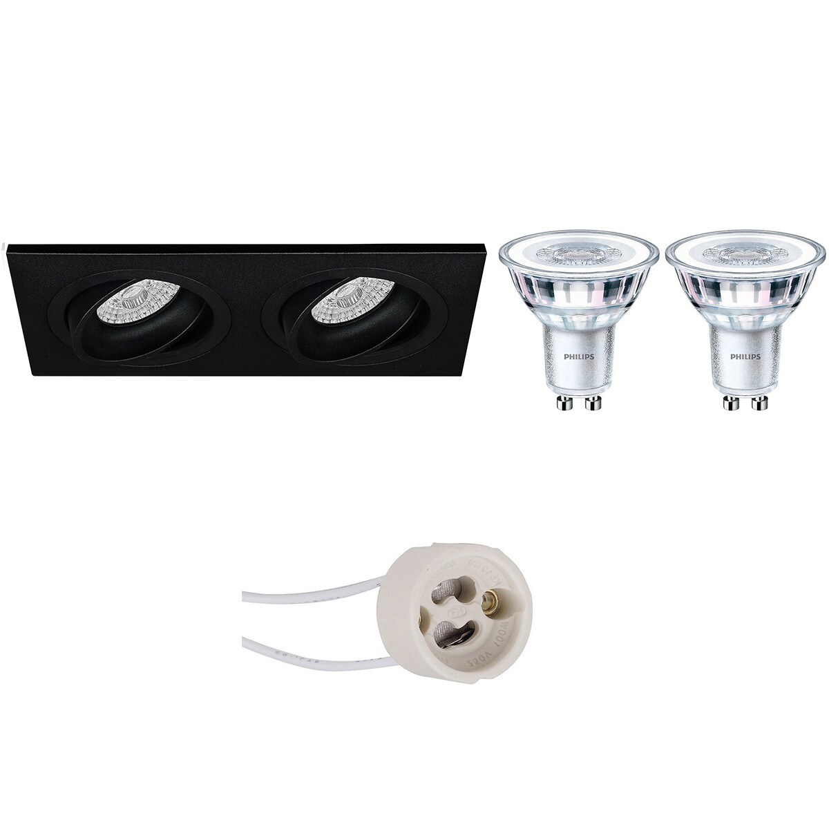 PHILIPS - LED Spot Set - CorePro 827 36D - Pragmi Borny Pro - GU10 Sockel - Einbau Rechteckig Doppel - Mattschwarz - 3.5W - Warmweiß 2700K - Kippbar - 175x92mm