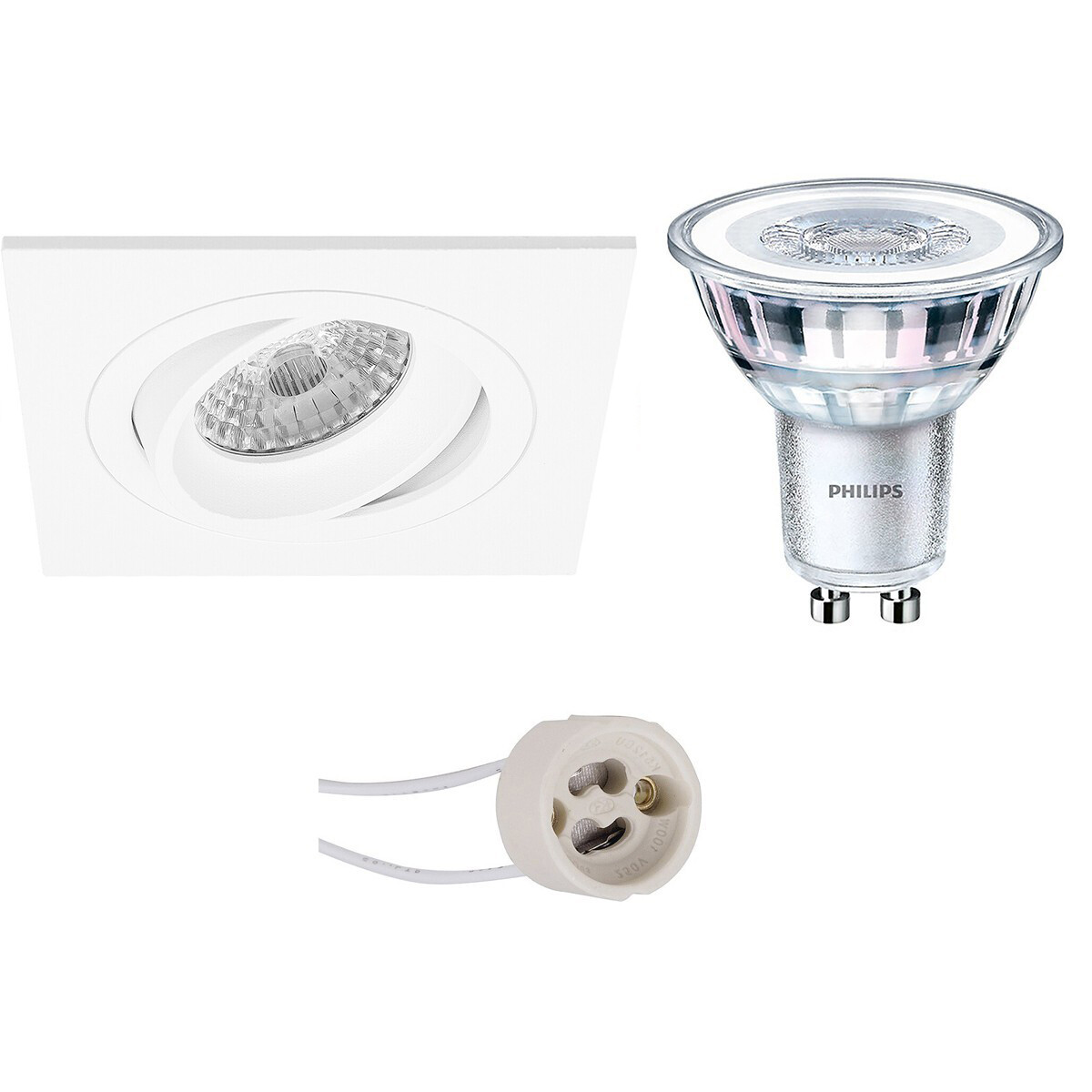 PHILIPS - LED Spot Set - CorePro 827 36D - Pragmi Borny Pro - GU10 Sockel - Einbau Quadratisch - Mattweiß - 3.5W - Warmweiß 2700K - Kippbar - 92mm