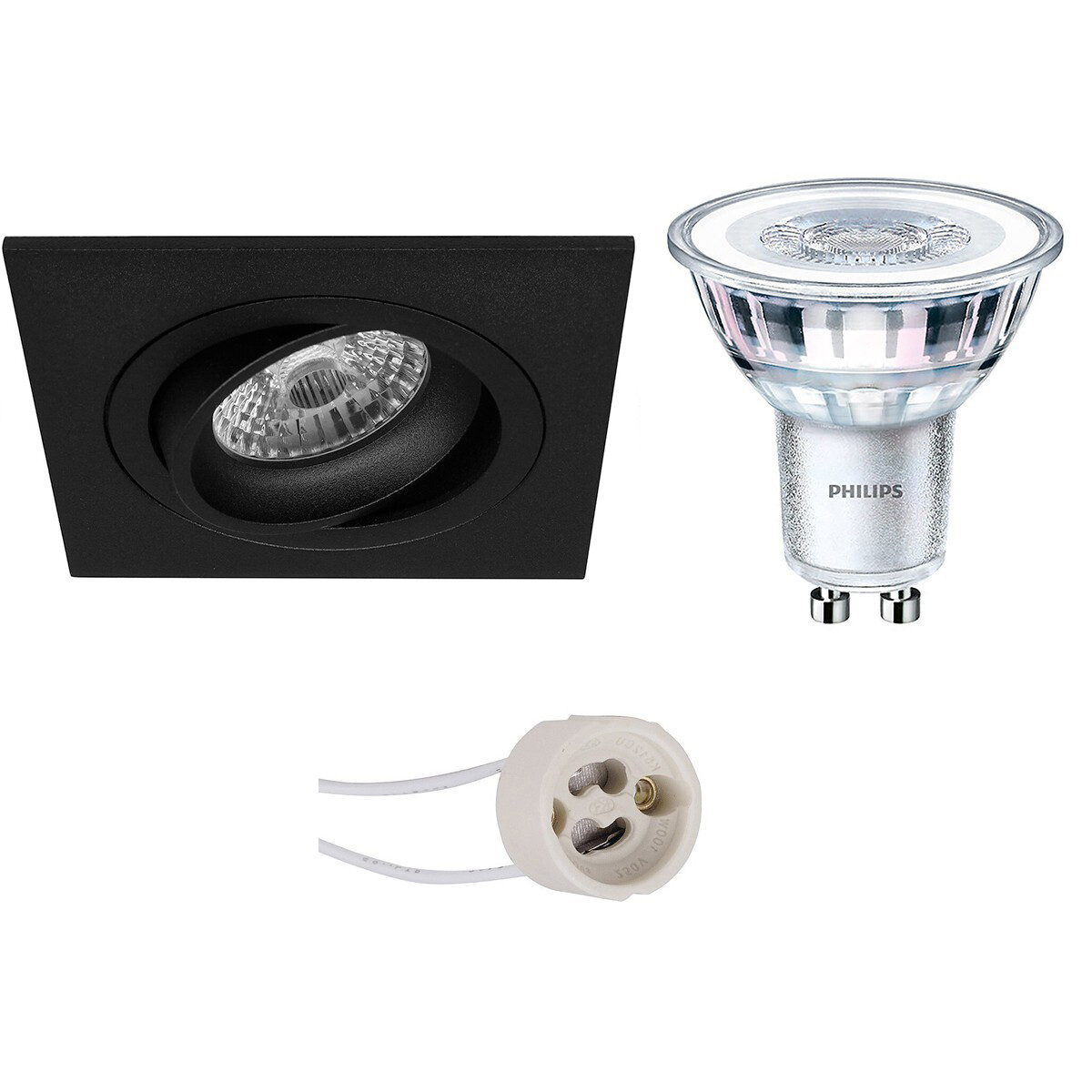 PHILIPS - LED Spot Set - CorePro 827 36D - Pragmi Borny Pro - GU10 Sockel - Einbau Quadratisch - Mattschwarz - 3.5W - Warmweiß 2700K - Kippbar - 92mm