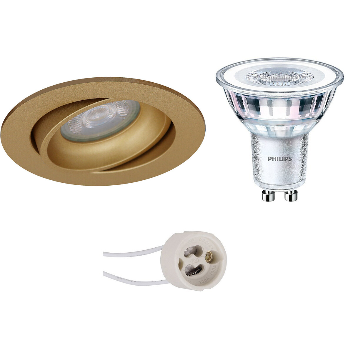 PHILIPS - LED Spot Set - CorePro 827 36D - Pragmi Delton Pro - GU10 Sockel - Einbau Rund - Matt Gold - 4.6W - Warmweiß 2700K - Kippbar - Ø82mm