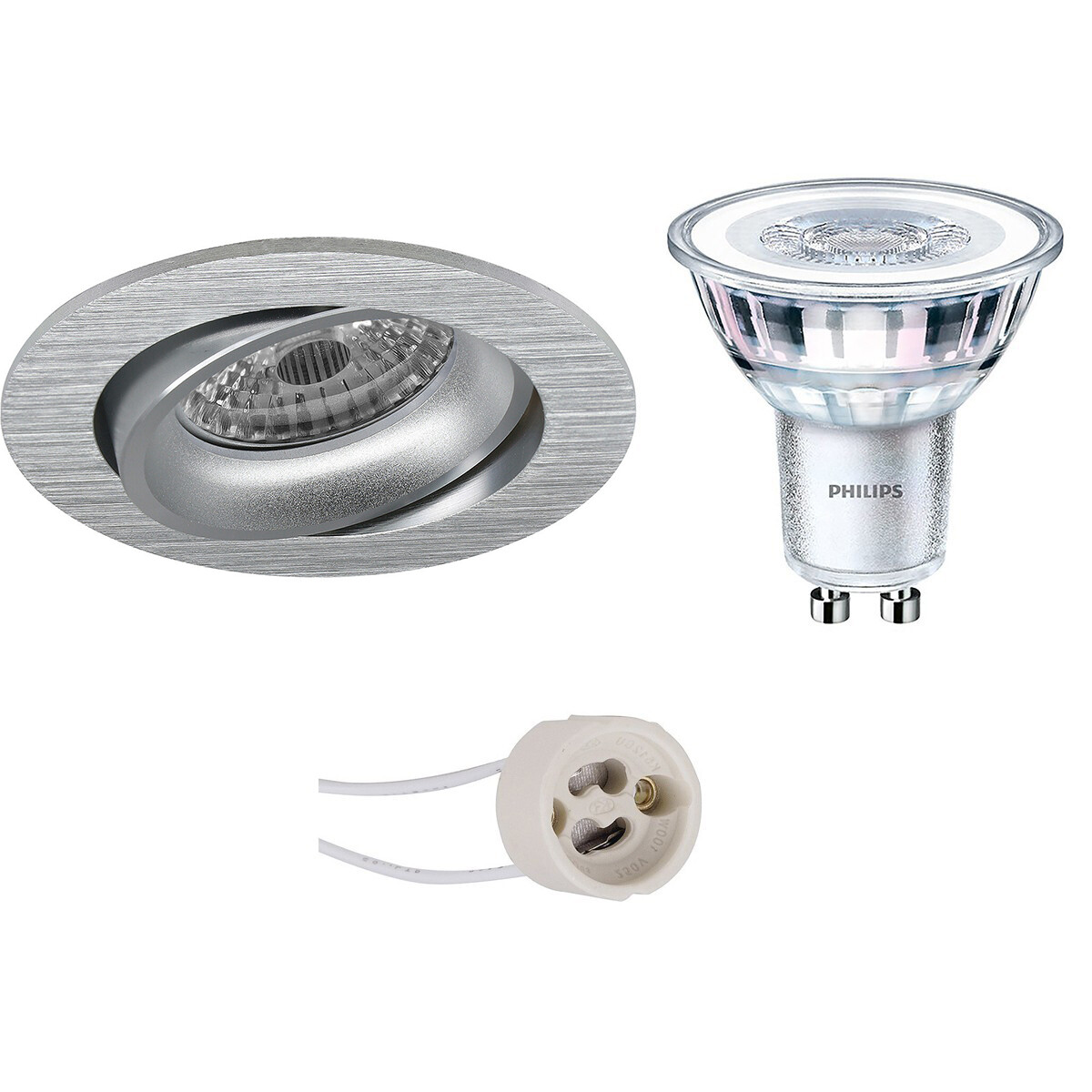 PHILIPS - LED Spot Set - CorePro 827 36D - Pragmi Delton Pro - GU10 Sockel - Einbau Rund - Matt Silber - 3.5W - Warmweiß 2700K - Kippbar - Ø82mm