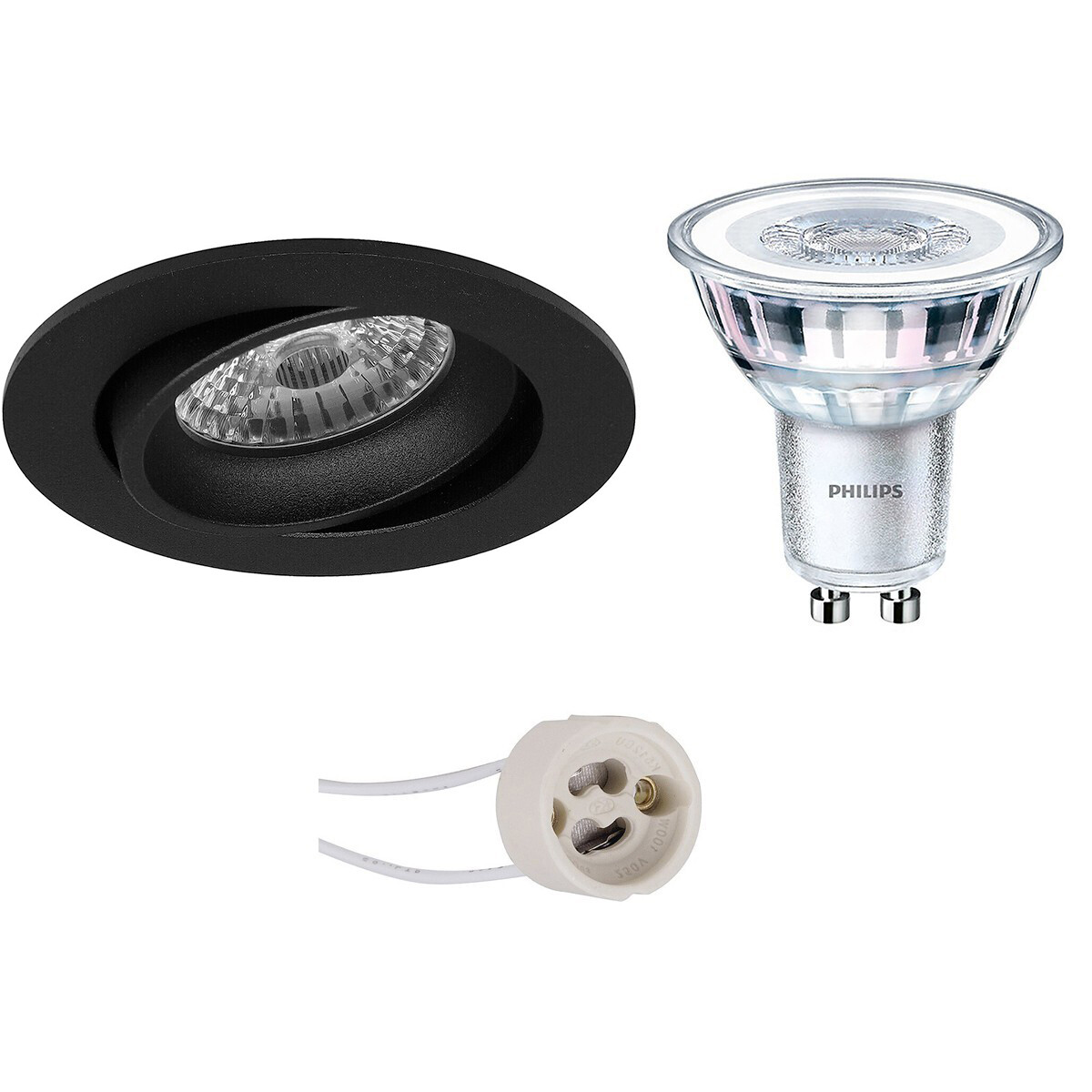 PHILIPS - LED Spot Set - CorePro 830 36D - Pragmi Delton Pro - GU10 Sockel - Einbau Rund - Mattschwarz - 3.5W - Warmweiß 3000K - Kippbar - Ø82mm