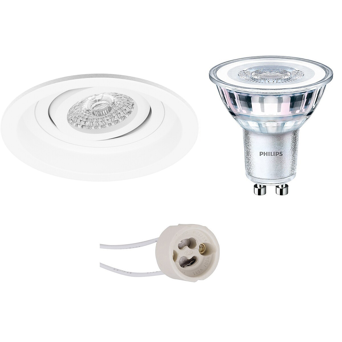 PHILIPS - LED Spot Set - CorePro 827 36D - Pragmi Domy Pro - GU10 Sockel - Einbau Rund - Mattweiß - 3.5W - Warmweiß 2700K - Deep - Kippbar - Ø105mm