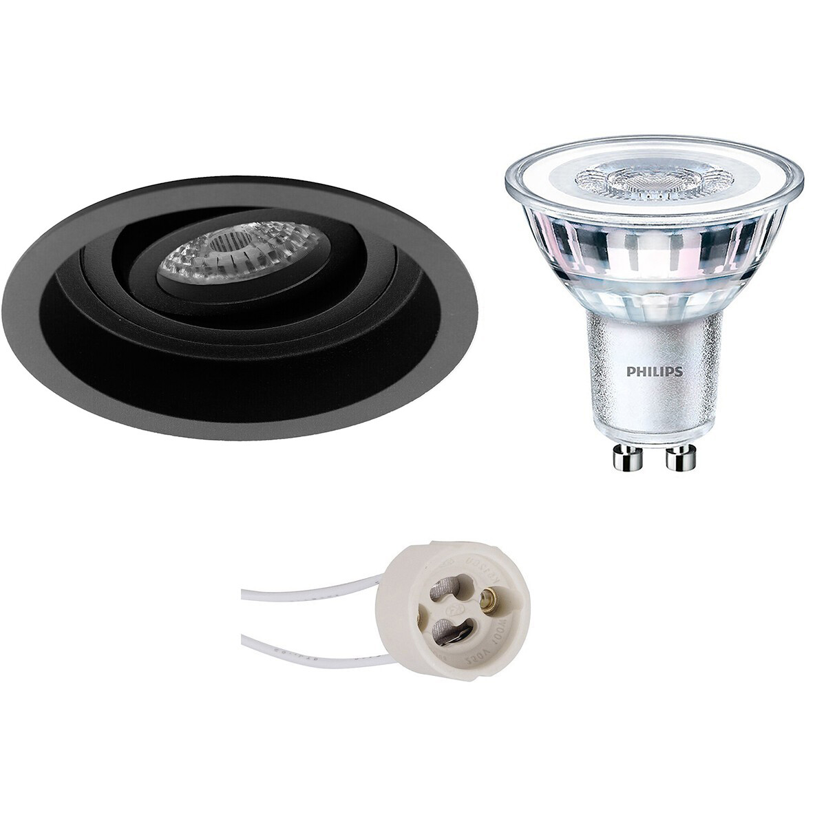 PHILIPS - LED Spot Set - CorePro 830 36D - Pragmi Domy Pro - GU10 Sockel - Einbau Rund - Mattschwarz - 4.6W - Warmweiß 3000K - Deep - Kippbar - Ø105mm