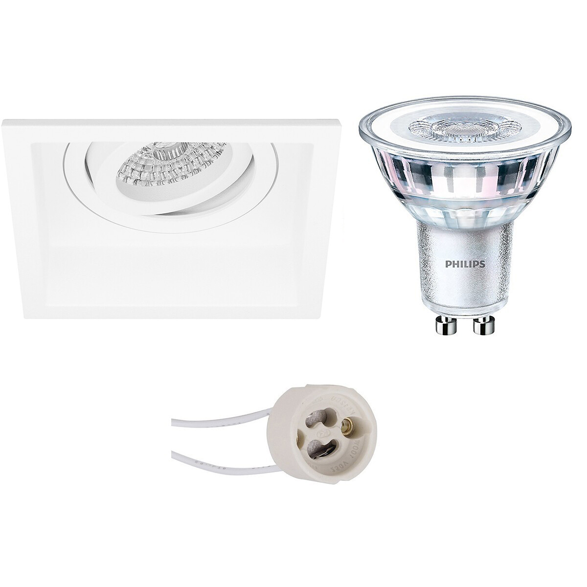 PHILIPS - LED Spot Set - CorePro 827 36D - Pragmi Domy Pro - GU10 Sockel - Einbau Quadratisch - Mattweiß - 3.5W - Warmweiß 2700K - Deep - Kippbar - 105mm