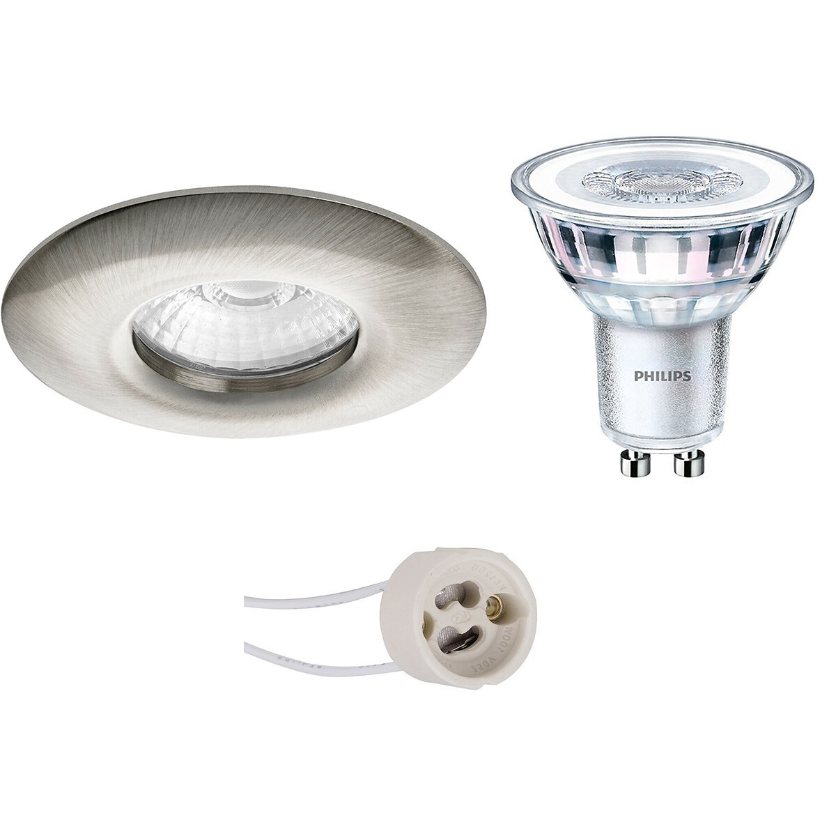 PHILIPS - LED Spot Set - CorePro 830 36D - Pragmi Luno Pro - Wasserdicht IP65 - GU10 Sockel - Einbau Rund - Matt Nickel - 3.5W - Warmweiß 3000K - Ø82mm