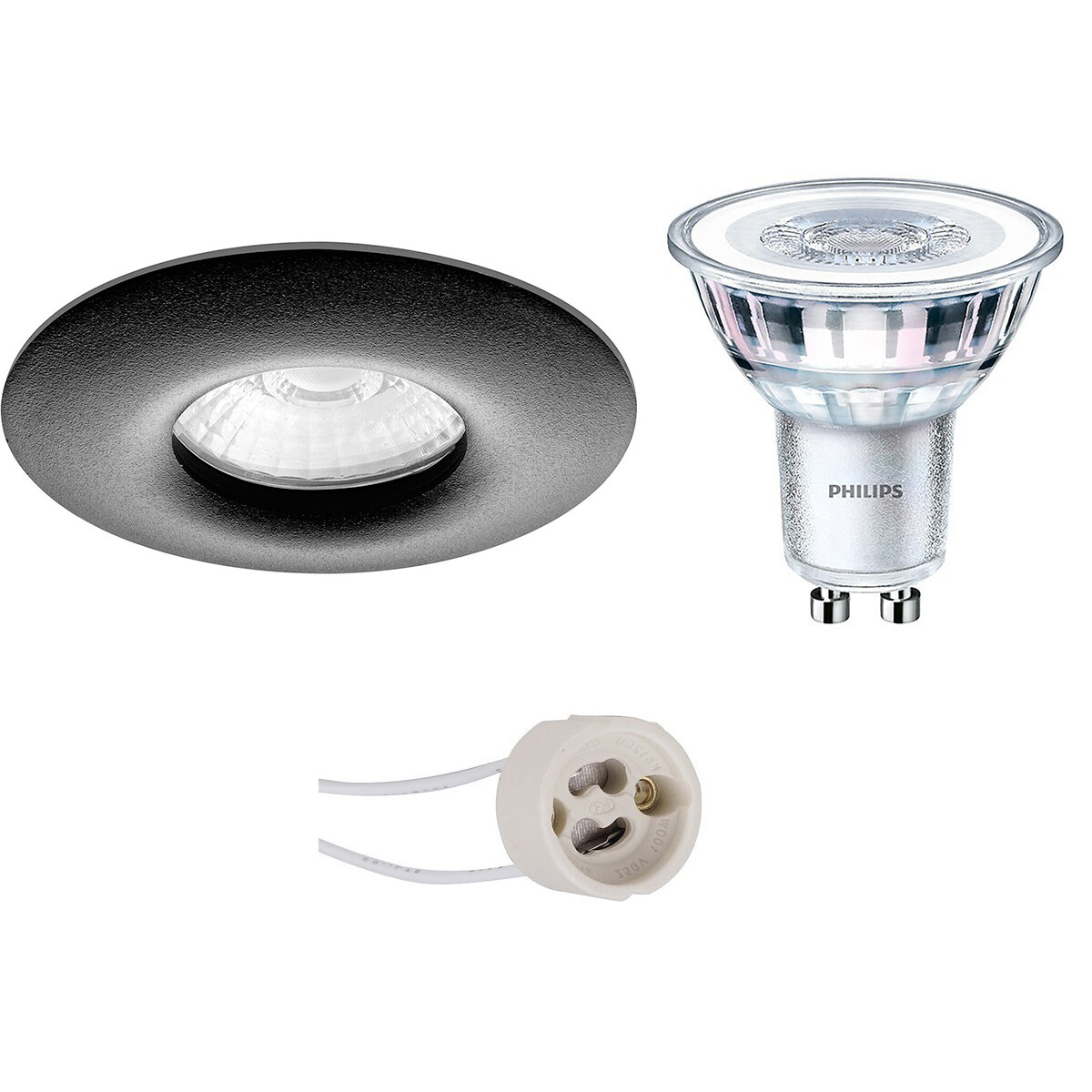 PHILIPS - LED Spot Set - CorePro 840 36D - Pragmi Luno Pro - Wasserdicht IP65 - GU10 Sockel - Dimmbar - Einbau Rund - Mattschwarz - 5W - Universalweiß 4000K - Ø82mm