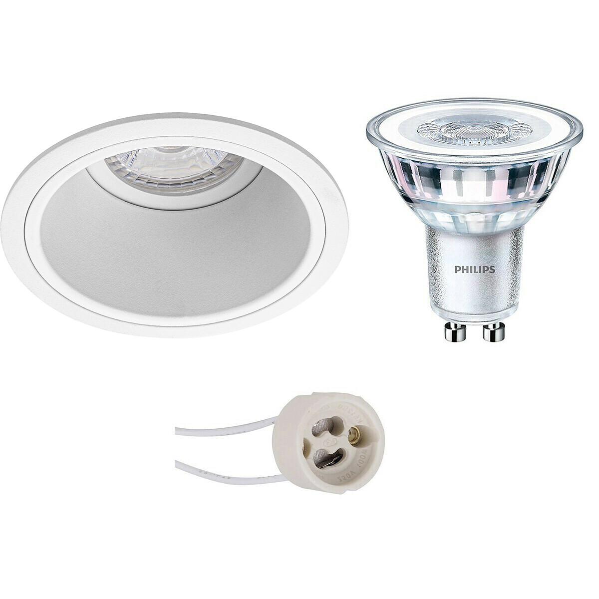 PHILIPS - LED Spot Set - CorePro 827 36D - Pragmi Minko Pro - GU10 Sockel - Einbau Rund - Mattweiß - 3.5W - Warmweiß 2700K - Deep - Ø90mm