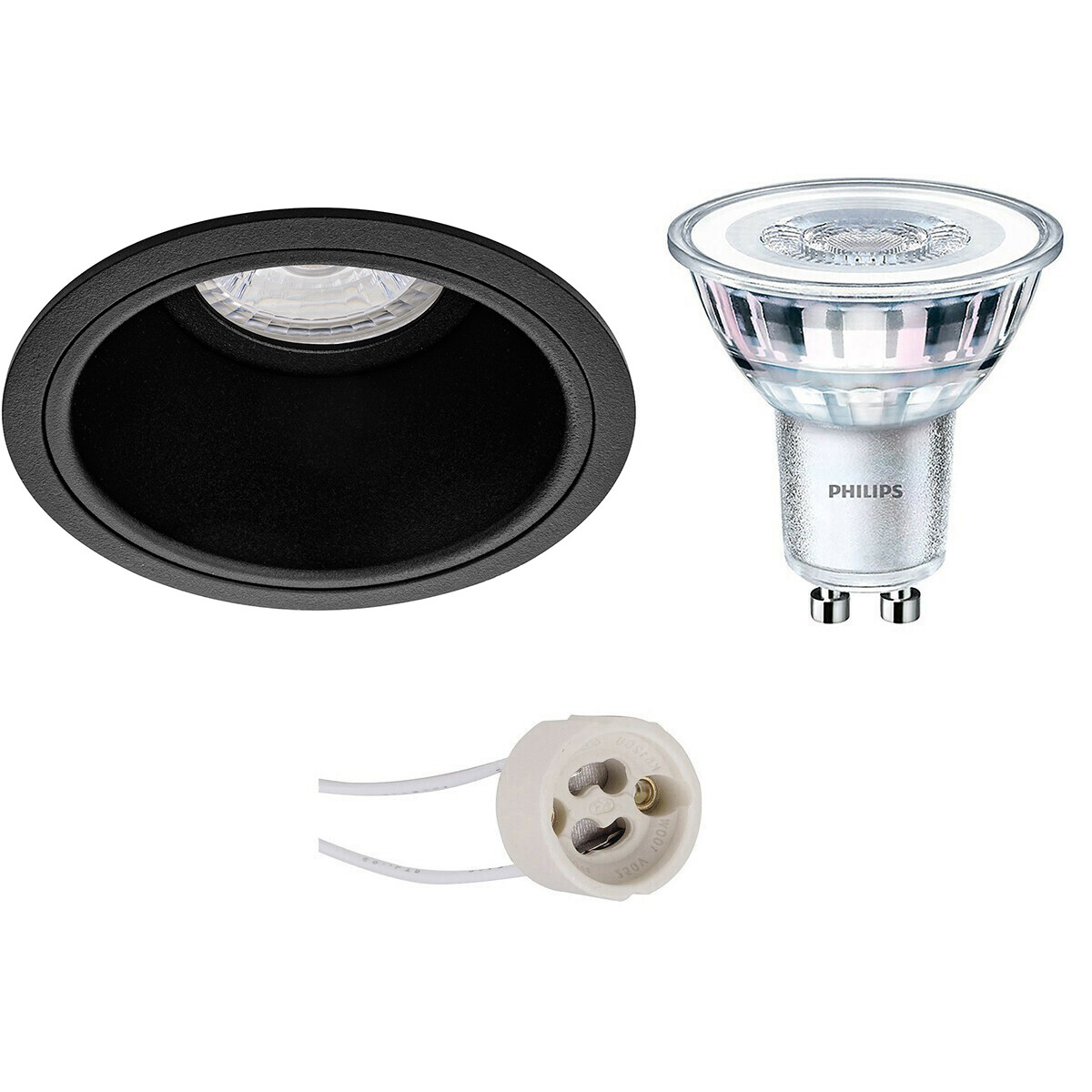 PHILIPS - LED Spot Set - CorePro 827 36D - Pragmi Minko Pro - GU10 Sockel - Einbau Rund - Mattschwarz - 3.5W - Warmweiß 2700K - Deep - Ø90mm