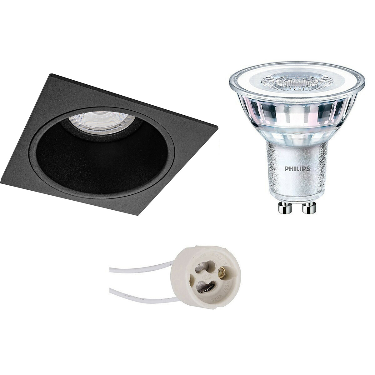 PHILIPS - LED Spot Set - CorePro 827 36D - Pragmi Minko Pro - GU10 Sockel - Einbau Quadratisch - Mattschwarz - 3.5W - Warmweiß 2700K - Deep - 90mm