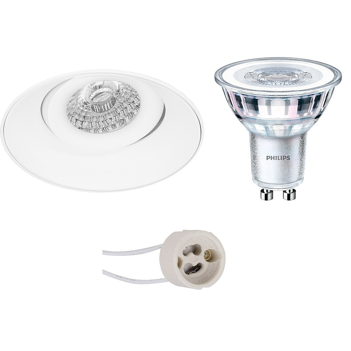 PHILIPS - LED Spot Set - CorePro 840 36D - Pragmi Nivas Pro - GU10 Sockel - Dimmbar - Einbau Rund - Mattweiß - 5W - Universalweiß 4000K - Trimless - Kippbar - Ø150mm