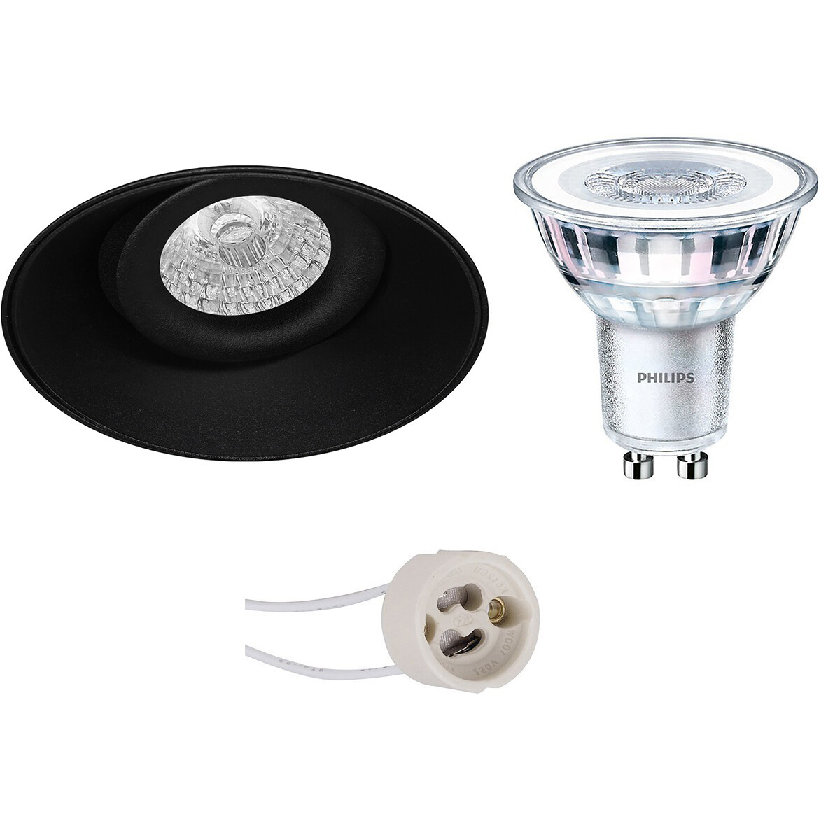 PHILIPS - LED Spot Set - CorePro 827 36D - Pragmi Nivas Pro - GU10 Sockel - Einbau Rund - Mattschwarz - 3.5W - Warmweiß 2700K - Trimless - Kippbar - Ø150mm