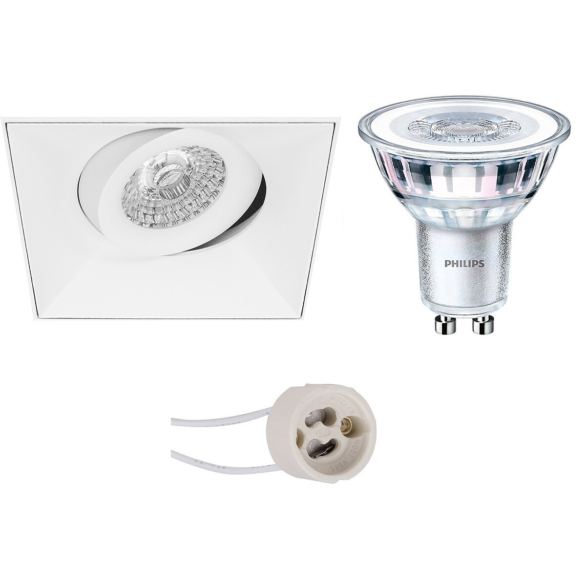 PHILIPS - LED Spot Set - CorePro 830 36D - Pragmi Nivas Pro - GU10 Sockel - Einbau Quadratisch - Mattweiß - 3.5W - Warmweiß 3000K - Trimless - Kippbar - 150mm