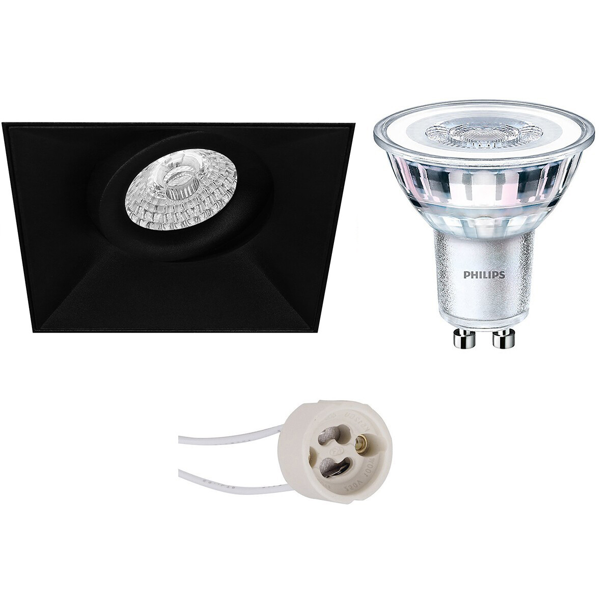 PHILIPS - LED Spot Set - CorePro 827 36D - Pragmi Nivas Pro - GU10 Sockel - Einbau Quadratisch - Mattschwarz - 3.5W - Warmweiß 2700K - Trimless - Kippbar - 150mm