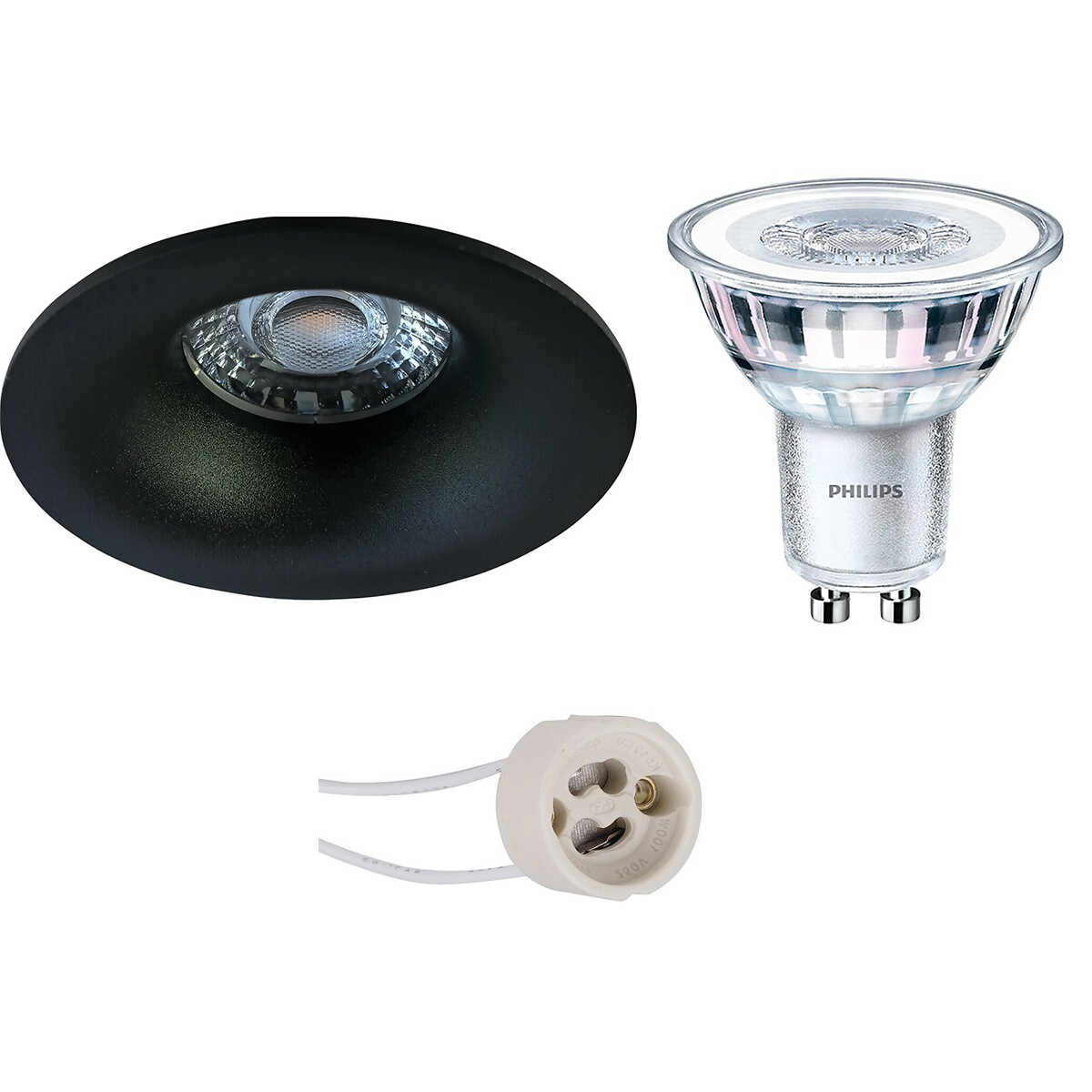 PHILIPS - LED Spot Set - CorePro 827 36D - Pragmi Nora Pro - GU10 Sockel - Einbau Rund - Mattschwarz - 3.5W - Warmweiß 2700K - Ø82mm