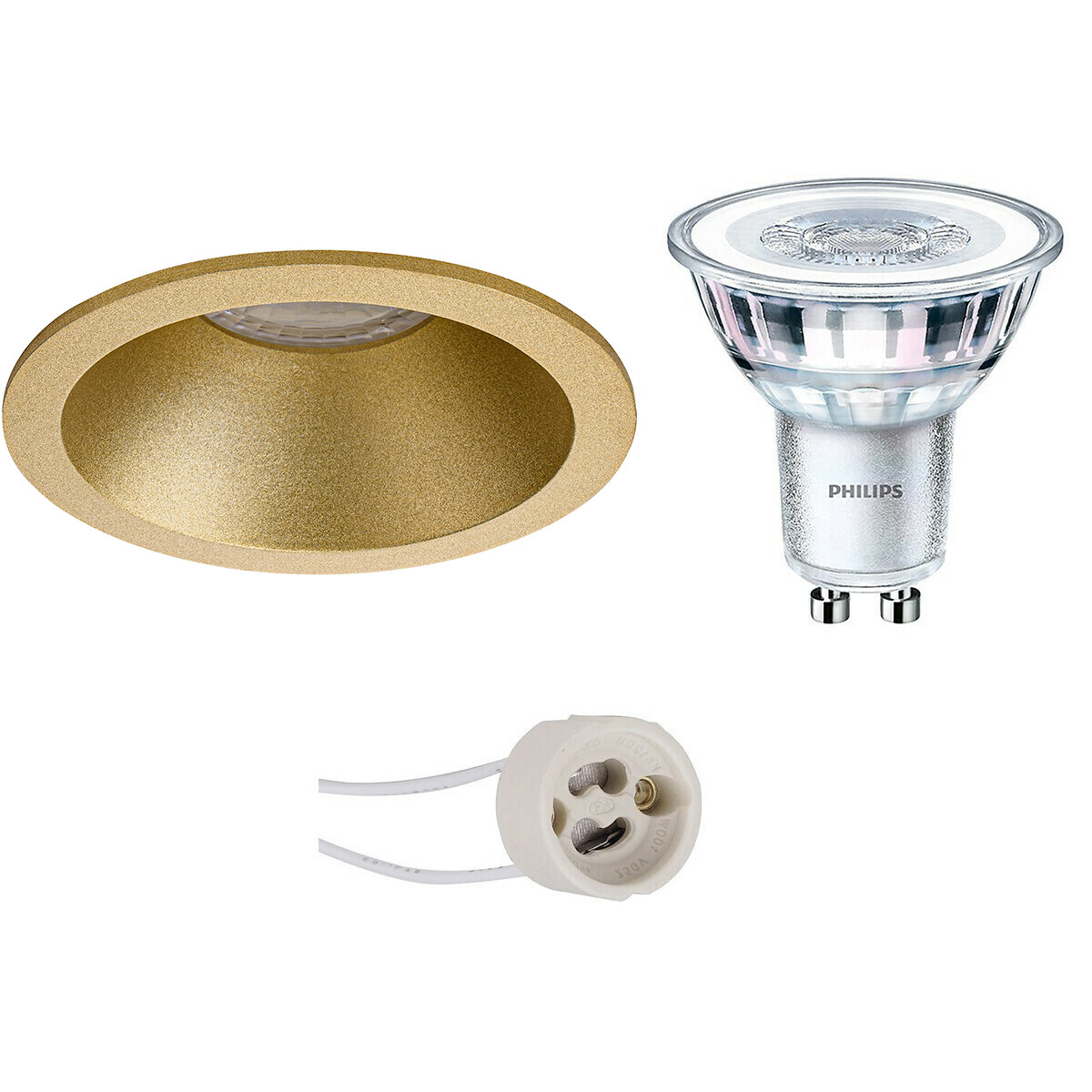 LED Spot Set - Pragmi Pollon Pro - GU10 Fassung - Einbau Rund - Matt Gold - Vertieft - Ø82mm - Philips - CorePro 830 36D - 3.5W - Warmweiß 3000K