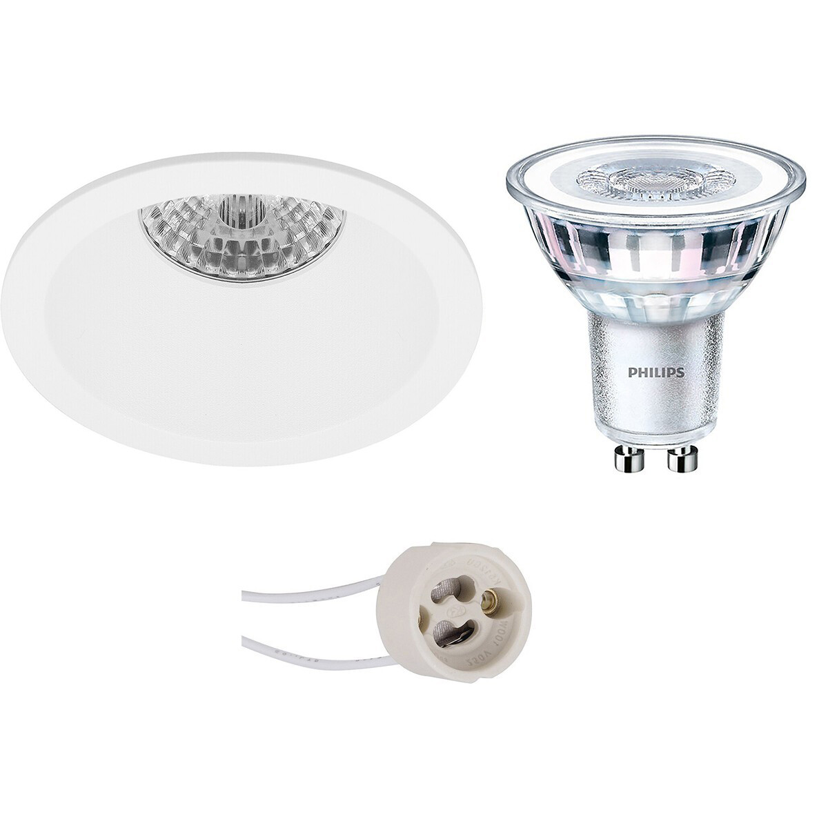 PHILIPS - LED Spot Set - CorePro 827 36D - Pragmi Pollon Pro - GU10 Sockel - Einbau Rund - Mattweiß - 3.5W - Warmweiß 2700K - Deep - Ø82mm