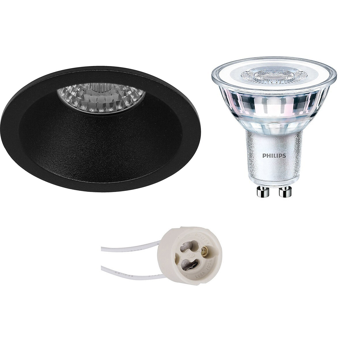 PHILIPS - LED Spot Set - CorePro 827 36D - Pragmi Pollon Pro - GU10 Sockel - Einbau Rund - Mattschwarz - 3.5W - Warmweiß 2700K - Deep - Ø82mm