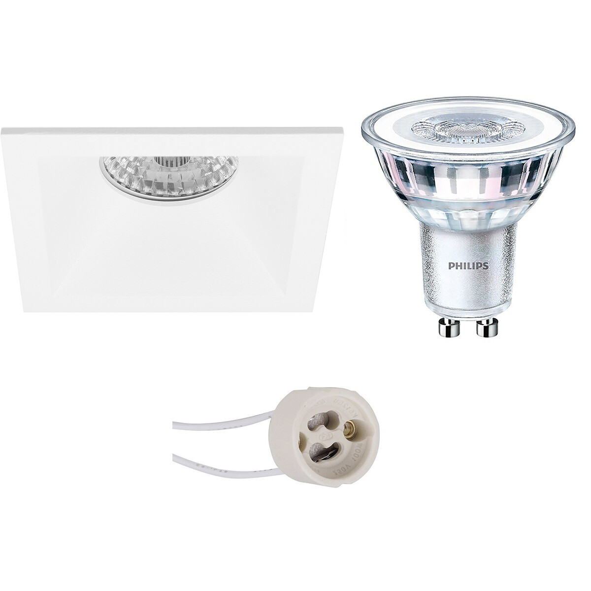 PHILIPS - LED Spot Set - CorePro 840 36D - Pragmi Pollon Pro - GU10 Sockel - Dimmbar - Einbau Quadratisch - Mattweiß - 5W - Universalweiß 4000K - Deep - 82mm