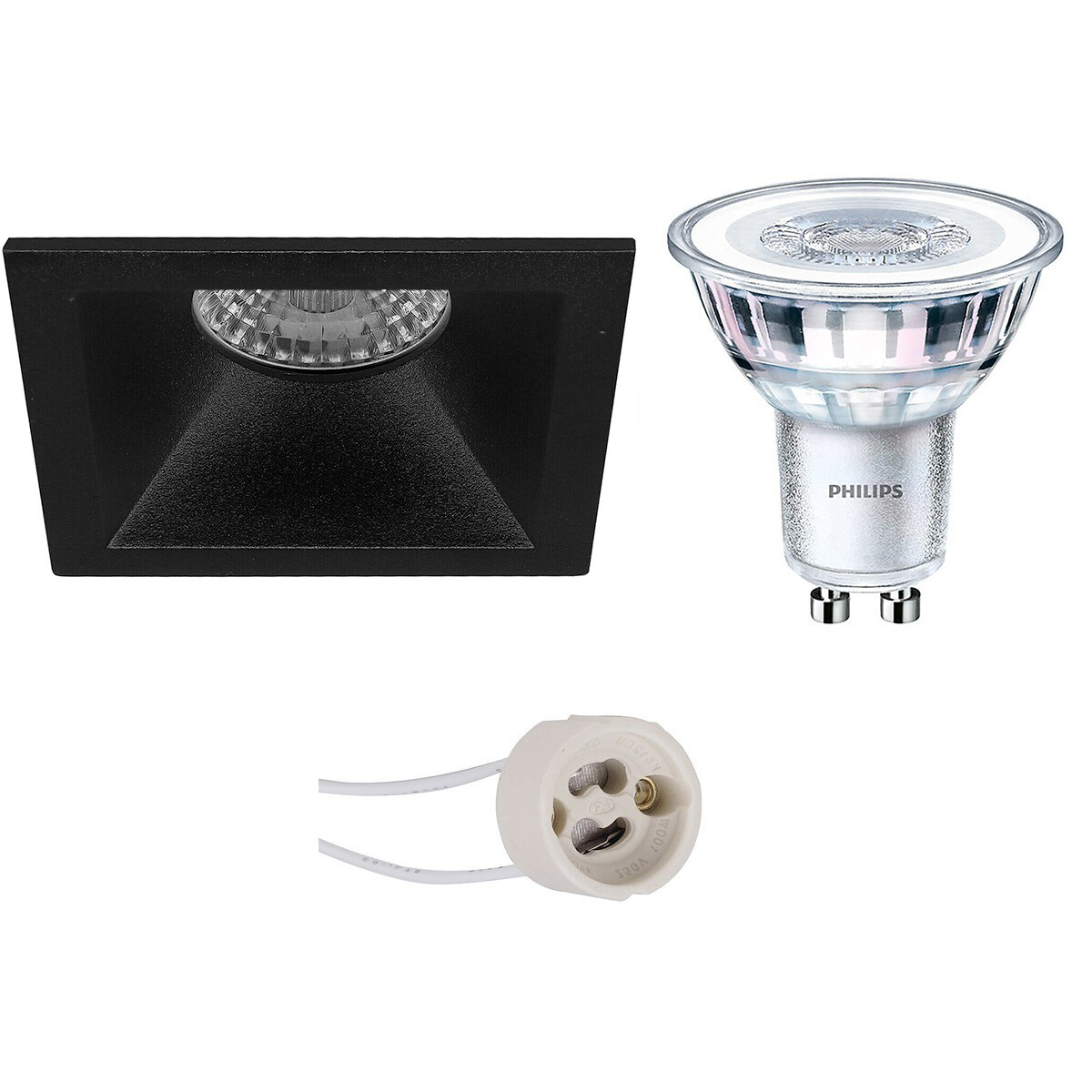 PHILIPS - LED Spot Set - CorePro 830 36D - Pragmi Pollon Pro - GU10 Sockel - Einbau Quadratisch - Mattschwarz - 3.5W - Warmweiß 3000K - Deep - 82mm