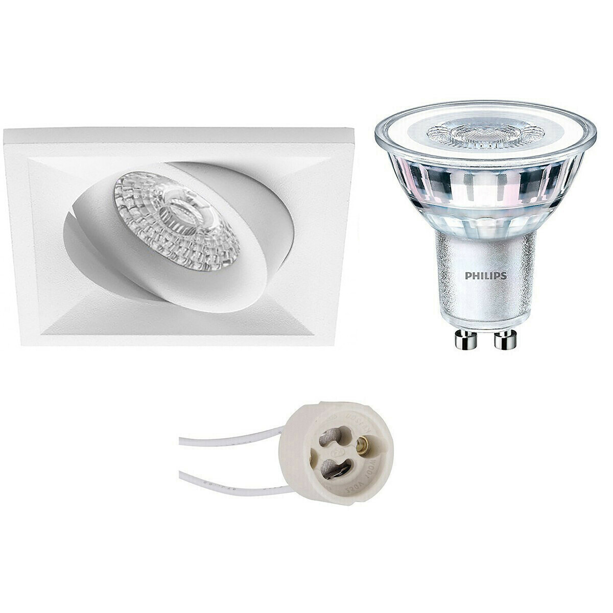 LED Spot Set - Pragmi Qiundo Pro - GU10 Fassung - Einbau Quadrat - Matt Weiß - Schwenkbar - 80mm - Philips - CorePro 840 36D - 4W - Neutralweiß 4000K - Dimmbar