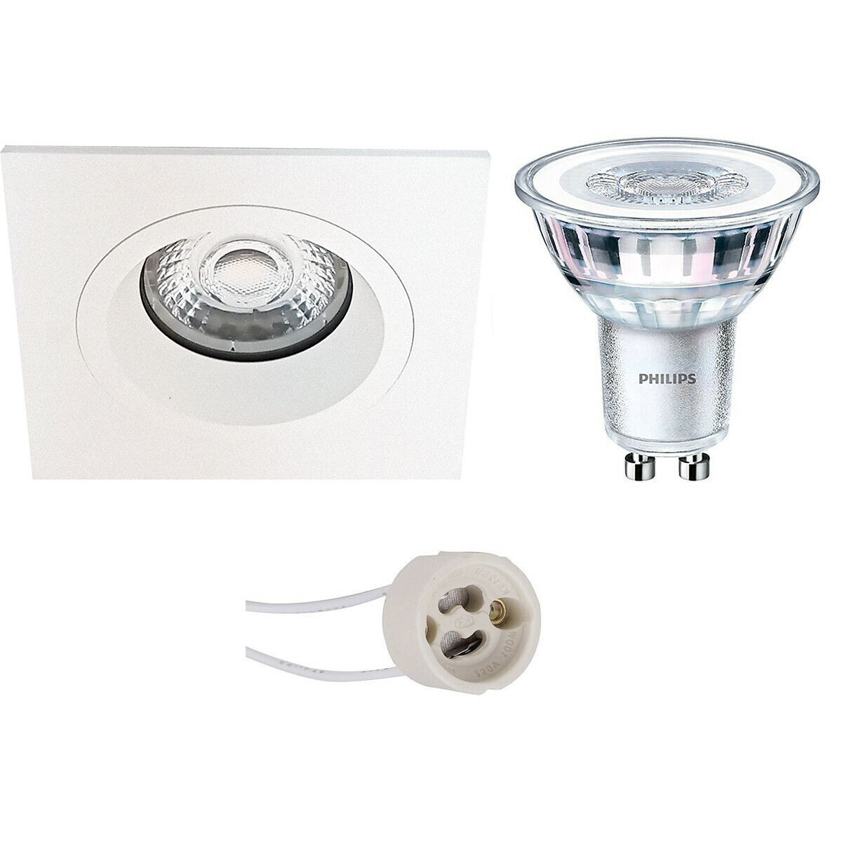 PHILIPS - LED Spot Set - CorePro 827 36D - Pragmi Rodos Pro - GU10 Sockel - Einbau Quadratisch - Mattweiß - 3.5W - Warmweiß 2700K - 93mm