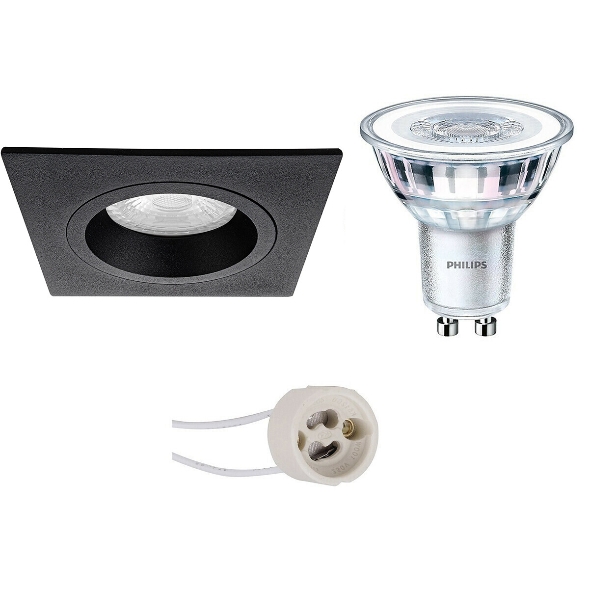 PHILIPS - LED Spot Set - CorePro 830 36D - Pragmi Rodos Pro - GU10 Sockel - Einbau Quadratisch - Mattschwarz - 3.5W - Warmweiß 3000K - 93mm