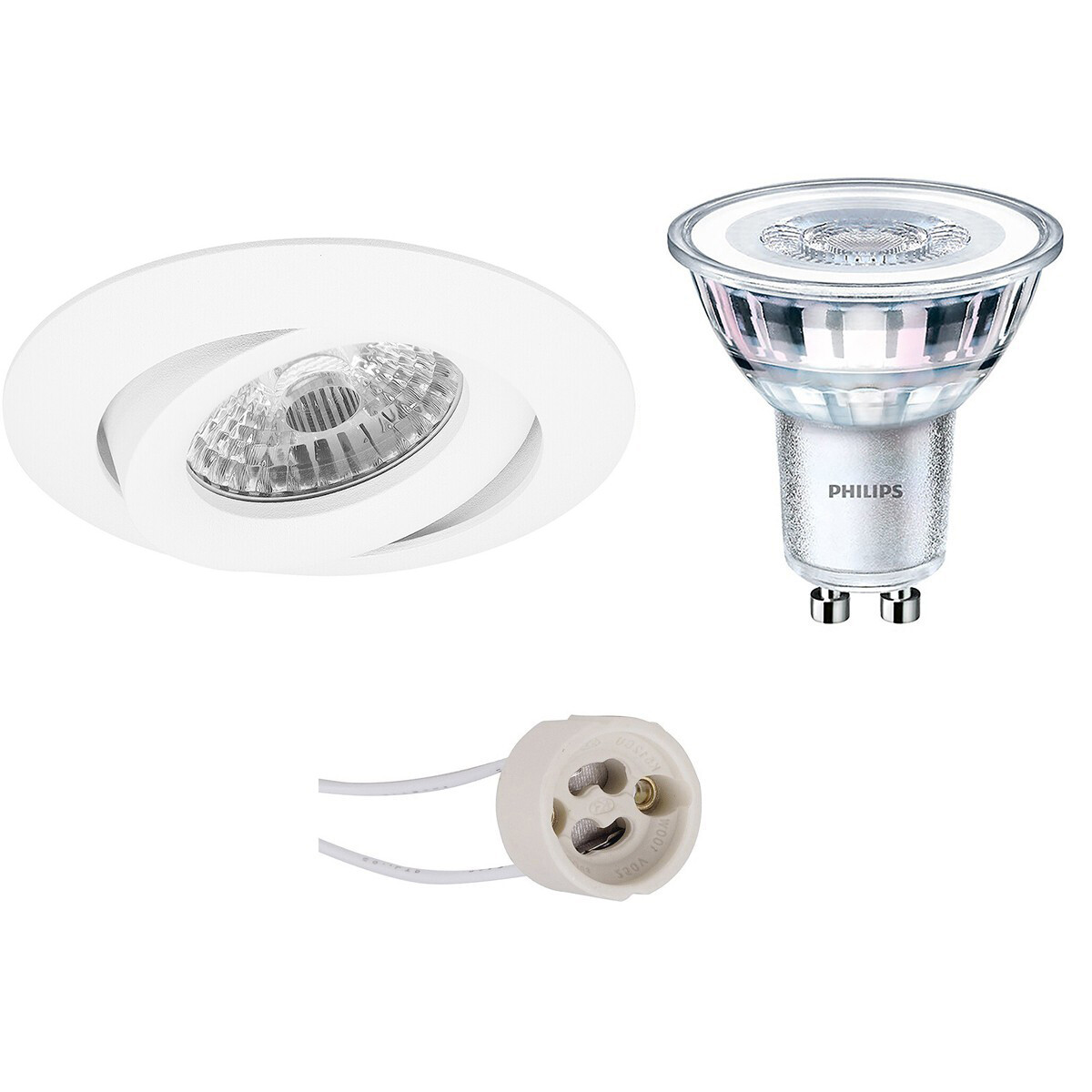 PHILIPS - LED Spot Set - CorePro 827 36D - Pragmi Uranio Pro - GU10 Sockel - Einbau Rund - Mattweiß - 3.5W - Warmweiß 2700K - Kippbar - Ø82mm