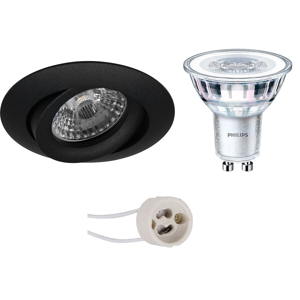 PHILIPS - LED Spot Set - CorePro 830 36D - Pragmi Uranio Pro - GU10 Sockel - Einbau Rund - Mattschwarz - 3.5W - Warmweiß 3000K - Kippbar - Ø82mm