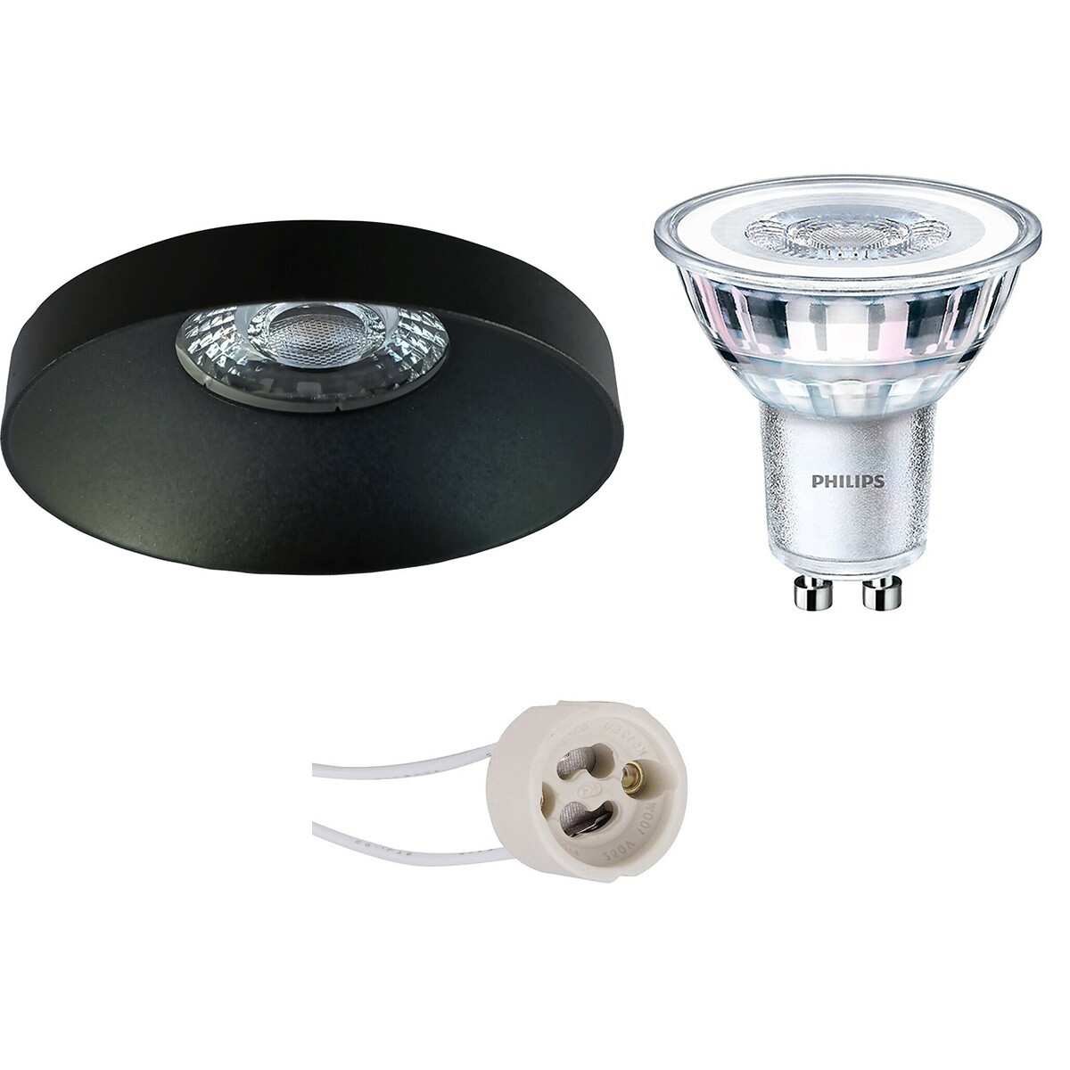 PHILIPS - LED Spot Set - CorePro 827 36D - Pragmi Vrito Pro - GU10 Sockel - Einbau Rund - Mattschwarz - 3.5W - Warmweiß 2700K - Ø82mm