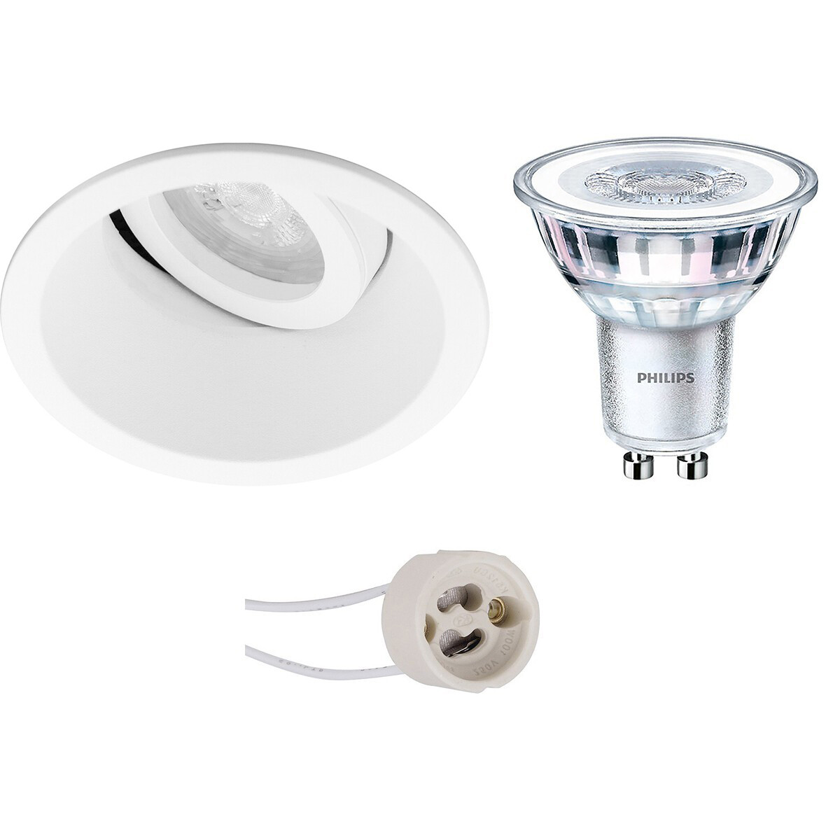 PHILIPS - LED Spot Set - CorePro 840 36D - Pragmi Zano Pro - GU10 Sockel - Dimmbar - Einbau Rund - Mattweiß - 5W - Universalweiß 4000K - Kippbar - Ø93mm