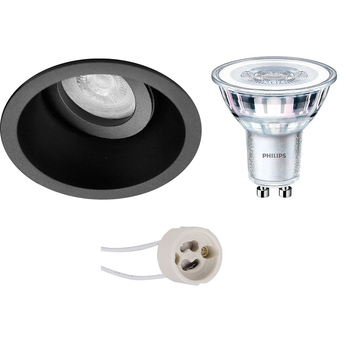 PHILIPS - LED Spot Set - CorePro 827 36D - Pragmi Zano Pro - GU10 Sockel - Einbau Rund - Mattschwarz - 3.5W - Warmweiß 2700K - Kippbar - Ø93mm